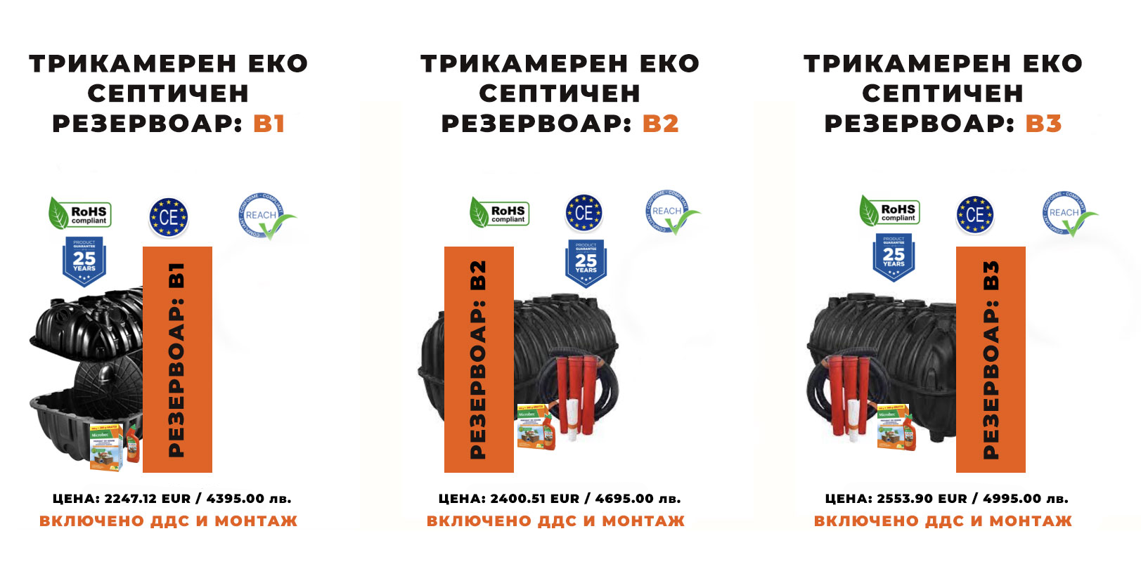 Трикамерни еко септични резервоари